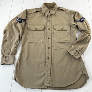 Vintage WWII US Army Air Force Officer Khaki Cotton Shirt 40s 50s Men’s Small